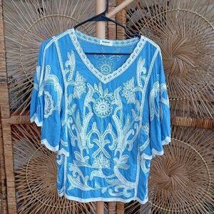 Kindred Blue and White Embroidered Women's Top_S